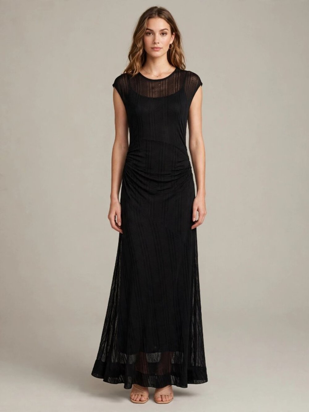 ME+EM Black Sheer Mesh Maxi Dress Size 10 Scoop Neck Lined Sleeveless